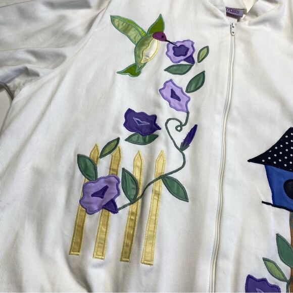 Vintage Southern Stitches & More Cotton Hummingbird Embroidered Jacket Lined L - Picture 5 of 14
